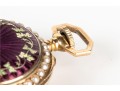 18k Yellow Gold Antique Lever Set Purple Guilloche Enamel Pendant Watch