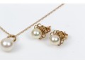 14K And Cultured Pearl Earrings And Pendant Necklace