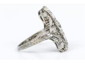 Vintage 18K White Gold Old European Cut Diamond Elongated Ring, Size 5.25-