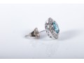 14k White Gold Blue Zircon And CZ Stud Earrings