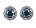14k White Gold Blue Zircon And CZ Stud Earrings