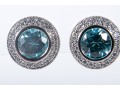 14k White Gold Blue Zircon And CZ Stud Earrings