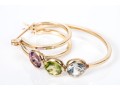 Colorful 14K Amethyst, Peridot And Topaz Set Hoop Earrings