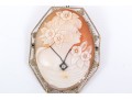 14k White Gold Large Pretty Vintage Cameo Brooch/pendant, With Diamond, Signed