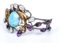 Sterling Striking Larimer, Amethyst And Cultured Freshwater Pearl Cuff Bracelet, With Ring