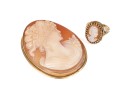 Classic 14K Cameo Brooch And Ring, Size 4.25