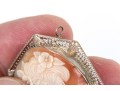 14k White Gold Large Pretty Vintage Cameo Brooch/pendant, With Diamond, Signed