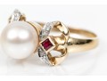 Effortless 14K Pearl And Ruby Ring, Size 7.25