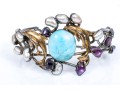 Sterling Striking Larimer, Amethyst And Cultured Freshwater Pearl Cuff Bracelet, With Ring