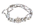 14k White Gold Vintage Three Strand Cultured Pearl And Plaque Link Bracelet