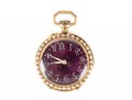 18k Yellow Gold Antique Lever Set Purple Guilloche Enamel Pendant Watch