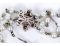 14k White Gold Vintage Three Strand Cultured Pearl And Plaque Link Bracelet