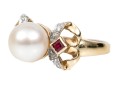 Effortless 14K Pearl And Ruby Ring, Size 7.25