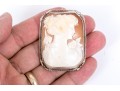 14k White Gold Large Lovely Vintage Rectangular Cut Corner Cameo Brooch/pendant