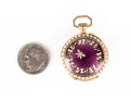 18k Yellow Gold Antique Lever Set Purple Guilloche Enamel Pendant Watch