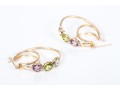 Colorful 14K Amethyst, Peridot And Topaz Set Hoop Earrings