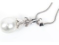 14K Whtie Gold Pearl And Diamond Drop Style Pendant Necklace