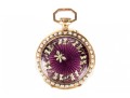 18k Yellow Gold Antique Lever Set Purple Guilloche Enamel Pendant Watch