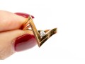 14k Yellow Gold Retro Zig Zag Ring, Set With A Round Faceted Diamond, Size 6.25
