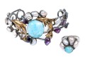 Sterling Striking Larimer, Amethyst And Cultured Freshwater Pearl Cuff Bracelet, With Ring