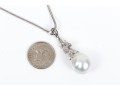 14K Whtie Gold Pearl And Diamond Drop Style Pendant Necklace