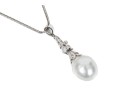 14K Whtie Gold Pearl And Diamond Drop Style Pendant Necklace