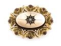 10k Yellow Gold Antique Victorian Scalloped Edge Mourners Brooch, Cultured Pearl Set