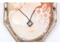 14k White Gold Large Pretty Vintage Cameo Brooch/pendant, With Diamond, Signed