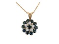 14K Sapphire And Accent Diamond Cluster Pendant Necklace