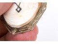 14k White Gold Large Pretty Vintage Cameo Brooch/pendant, With Diamond, Signed