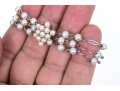 14k White Gold Vintage Three Strand Cultured Pearl And Plaque Link Bracelet