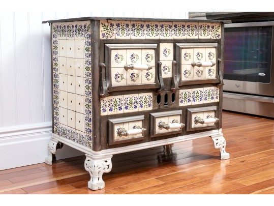 Antique Tile And Polished Steel Stove, Probably French Original Retail $2,240