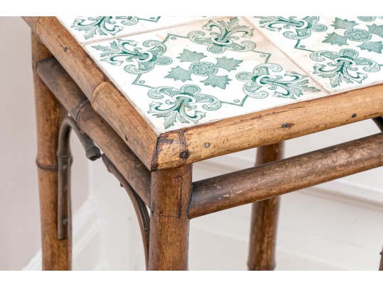 Vintage Arts And Crafts Bamboo Tile Top Plant Stand