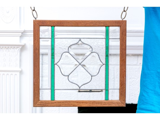 Vintage Hand Leaded And Cut Glass Hanging Panel