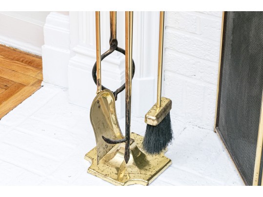Vintage Brass Fireplace Set