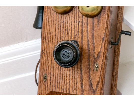 Antique Oak Wall Mount Phone