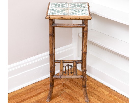 Vintage Arts And Crafts Bamboo Tile Top Plant Stand