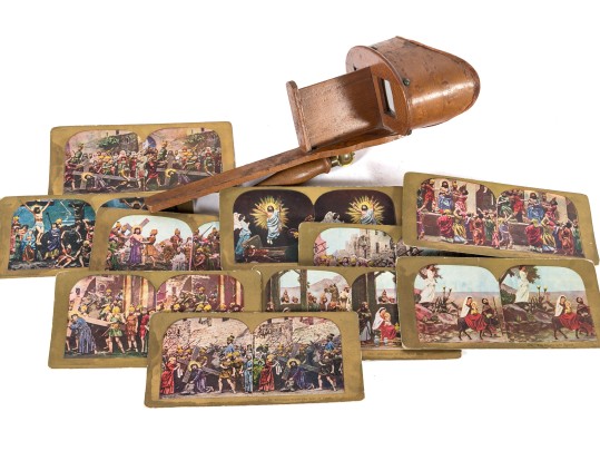 Antique Wood Paragonscope Stereoscope With Religious Stereoview Cards