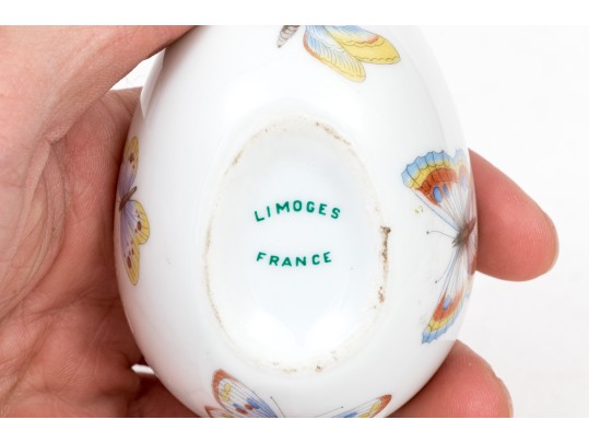 Pair Of Egg Shaped Porcelain Boxes, Marked Limoges, France