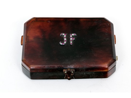 Pair Of Vintage Card Cases/compacts, One With Ruby And Diamond Initialed Top