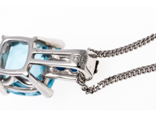 14K White Gold Necklace With 10K, Topaz And Sapphire Pendant