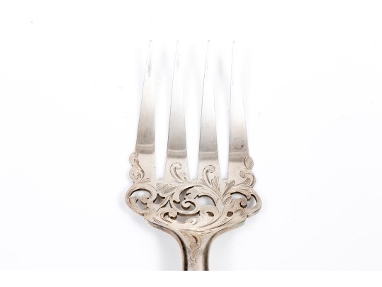 Antique Sterling Silver Ornate Serving Fork, Sheffield England, 1890, Henry Wilkenson