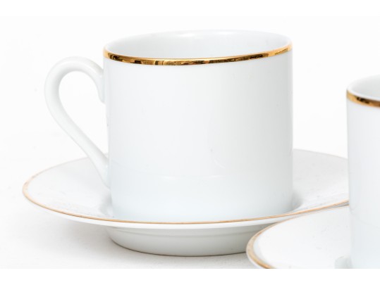 Tiffany & Co. Lovely Set Of Four White China Demitasse Espresso Cups And Saucers, Gold Tone Rim