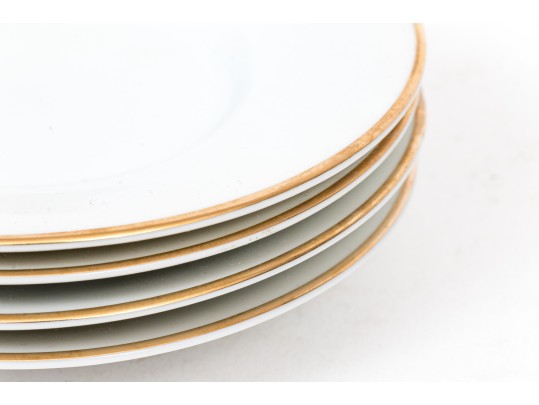 Tiffany & Co. Lovely Set Of Four White China Demitasse Espresso Cups And Saucers, Gold Tone Rim