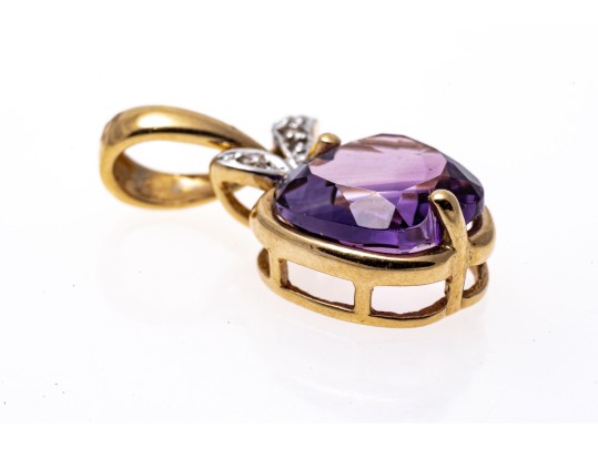 14k Yellow Gold Fun Apple Shaped Amethyst And Diamond Pendant