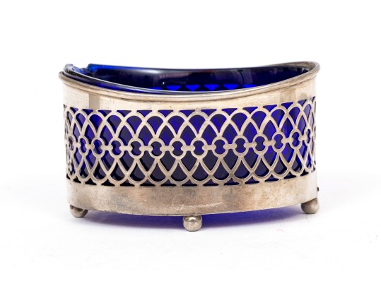 Four Sterling Salts With Blue Glass Inserts