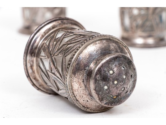 Four Sterling And Glass Bamboo Spice Shakers