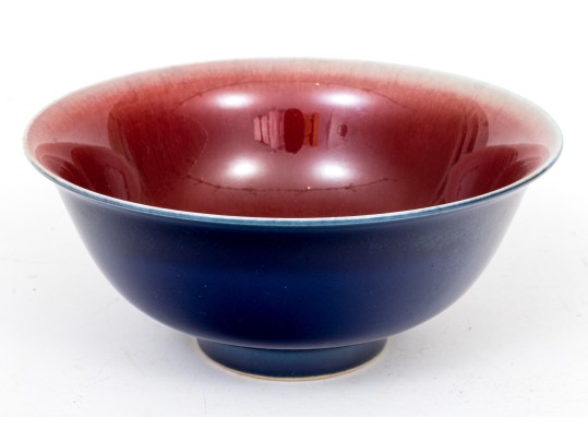 Beautiful 19th-20th Century Sang De Bouef Interior Glazed Bowl, Blue Glazed Exterior