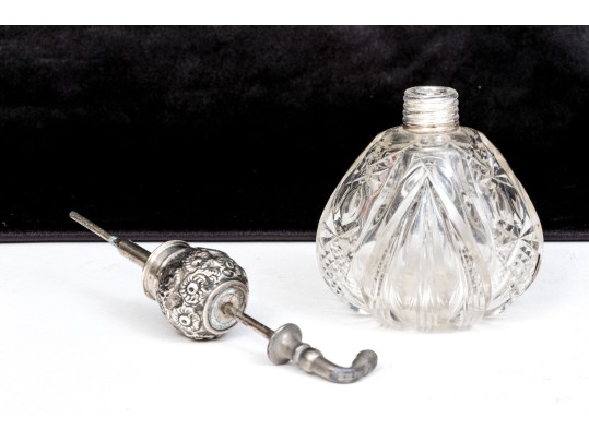 Pretty Antique English Sterling Silver And Cut Crystal Perfume Bottle, Circa 1902