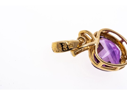 14k Yellow Gold Fun Apple Shaped Amethyst And Diamond Pendant